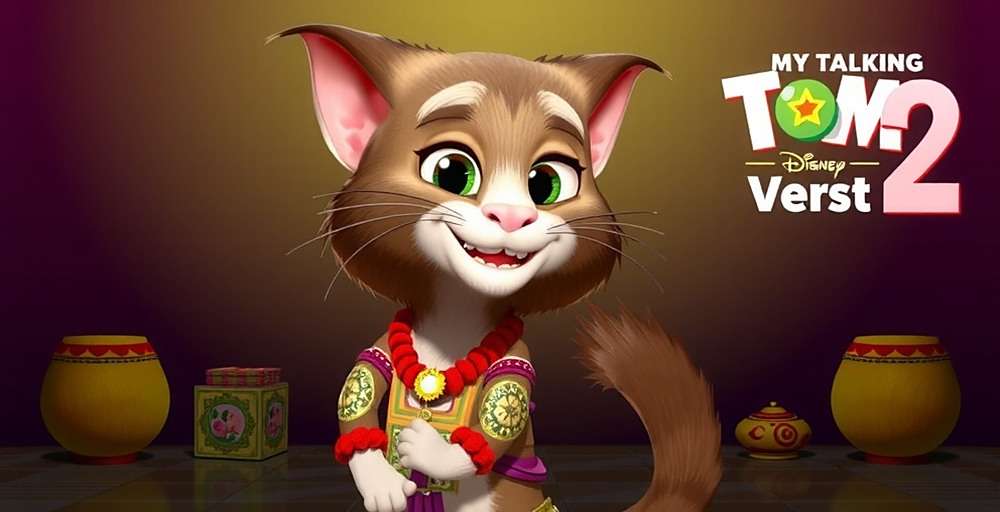 My Talking Tom 2 - Indian Version game cover showing Tom in traditional Indian attire with festival decorations